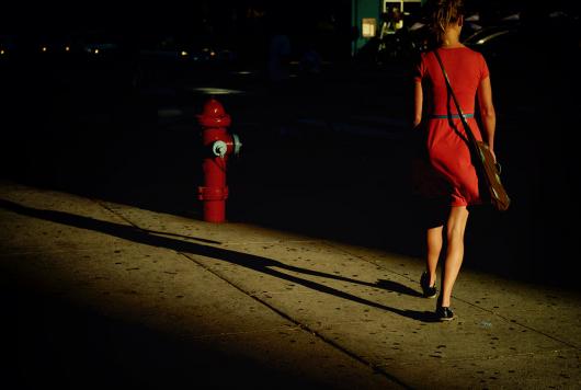 Lady in red, her shadow and a fire hydrant [Leica M8.2]
